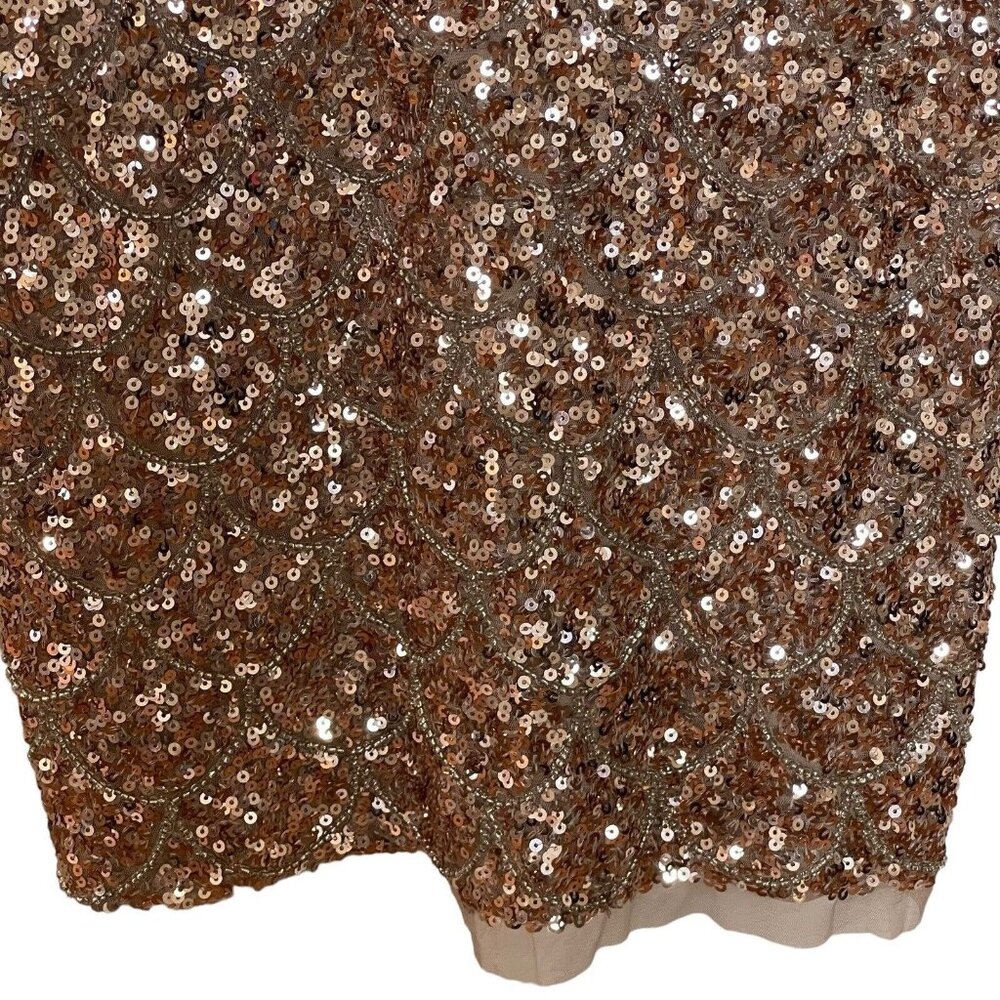 Mac Duggal Dress Size 8 Copper Silver Body Con Mini‎ Sequined Scallop - Picture 6 of 16